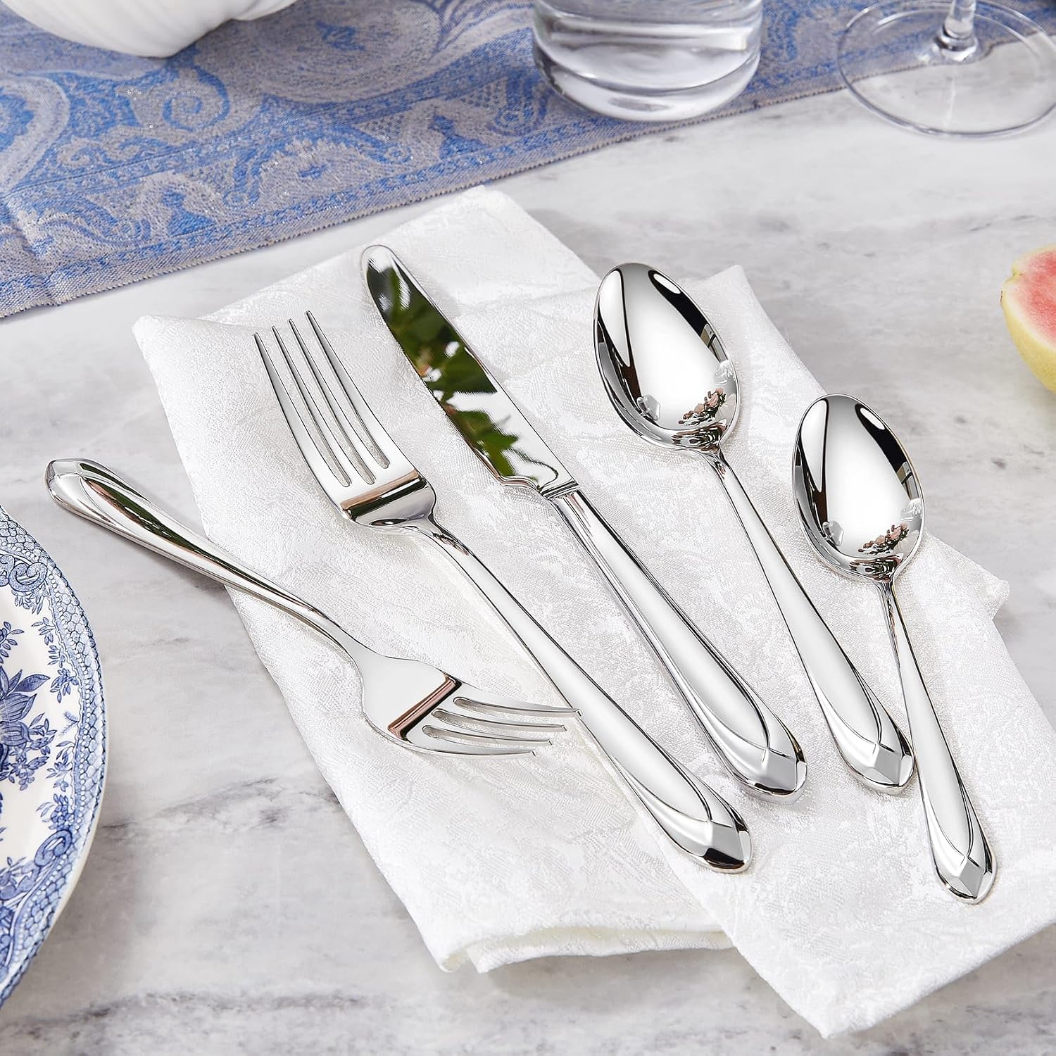 KEAWELL Premium Astra 4-Piece 7.3 inch Fork Set – 18/10 Stainless Steel Mirror-Finished Silverware with Diamond-Faceted Handles  Comfortable Grip and Dishwasher Safe (4  Salad Forks)