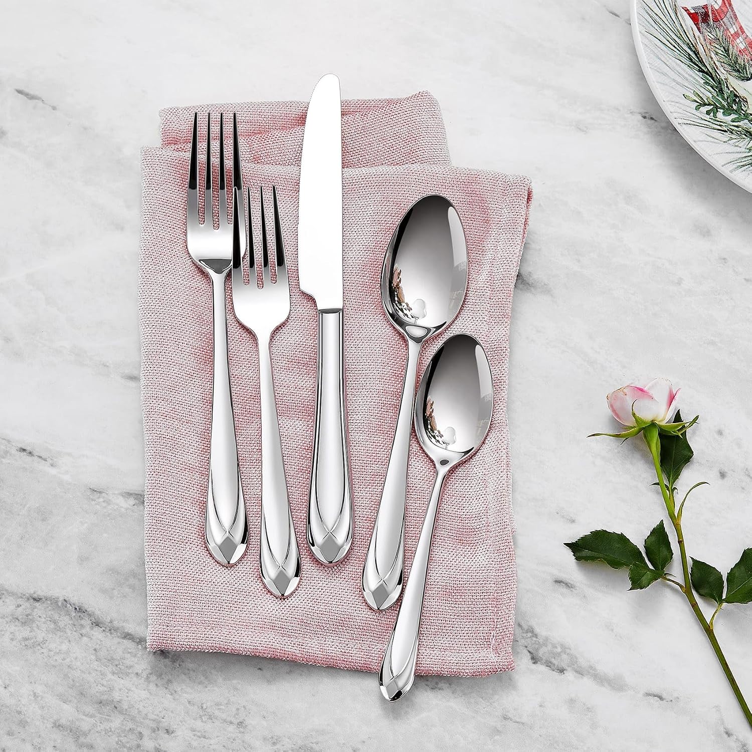 KEAWELL Premium Astra 4-Piece 7.3 inch Fork Set – 18/10 Stainless Steel Mirror-Finished Silverware with Diamond-Faceted Handles  Comfortable Grip and Dishwasher Safe (4  Salad Forks)